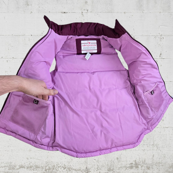 Y2K Aeropostale Purple Down Filled Mock Neck Full Zip Puffer Vest Size Medium - Picture 6 of 8